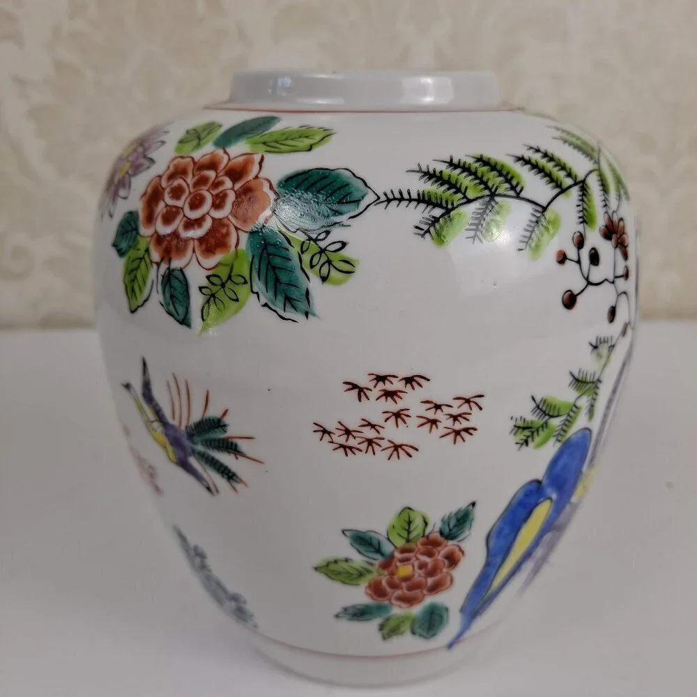 Japanese Porcelain Vase Floral Flying Crane Traditional Heygill Import